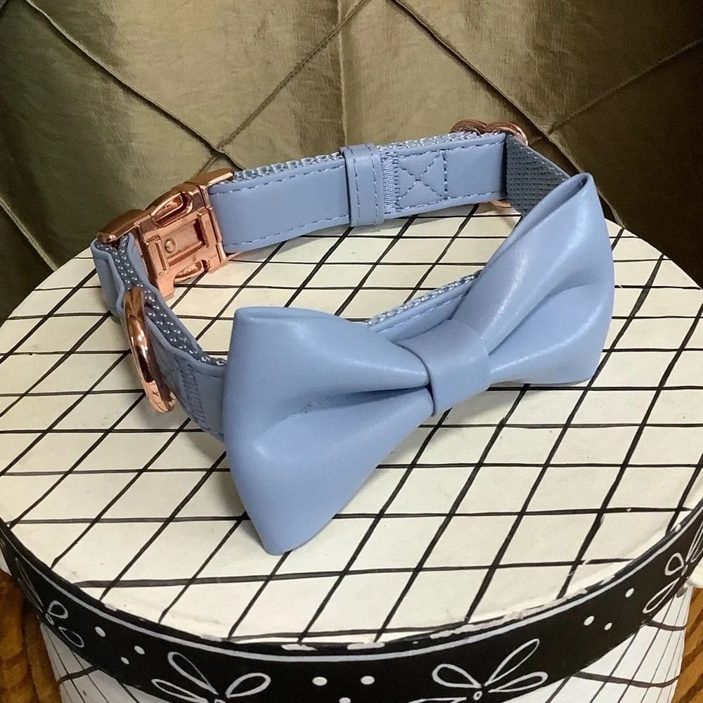 NWOT- Adjustable Leather Bow Tie Dog Collar